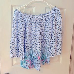 Lilly Pulitzer off shoulder blouse, blue print size S